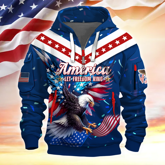 America Let Freedom Ring US Veterans - Hoodie Half Zipper , Gifts for veterans