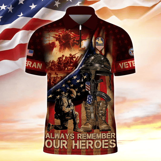 Apparel - Always Remember Our Heroes - Zipper Polo , Gifts for veterans