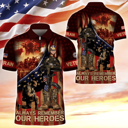 Apparel - Always Remember Our Heroes - Zipper Polo , Gifts for veterans