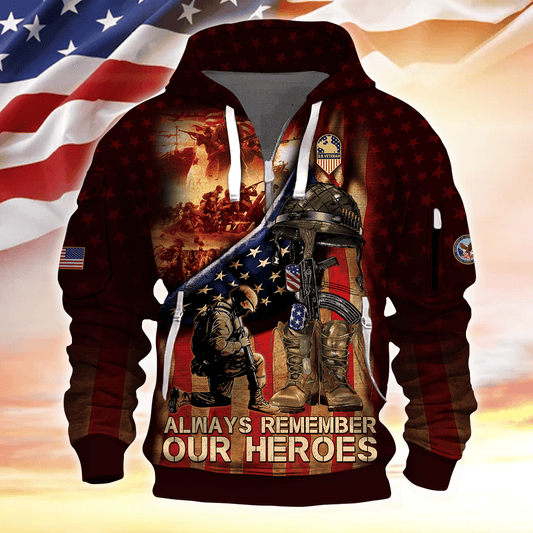 Apparel - ALWAYS REMEMBER OUR HEROES - HOODIE HALF ZIPPER , Gifts for veterans