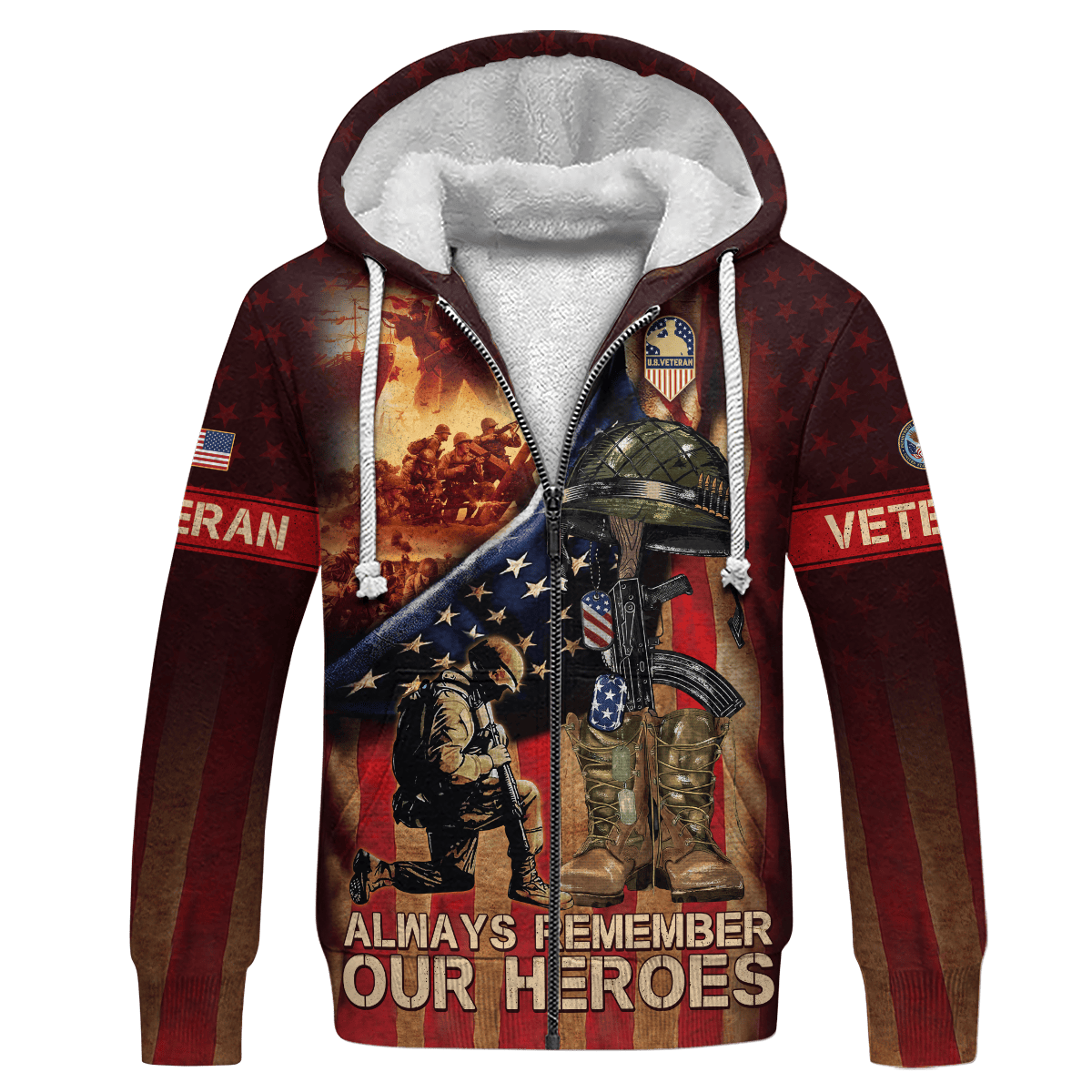 Zip Hoodie - Always Remember Our Heroes - US Veterans Shirts , Gifts for veterans