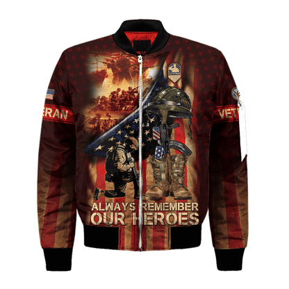 Zip Hoodie - Always Remember Our Heroes - US Veterans Shirts , Gifts for veterans