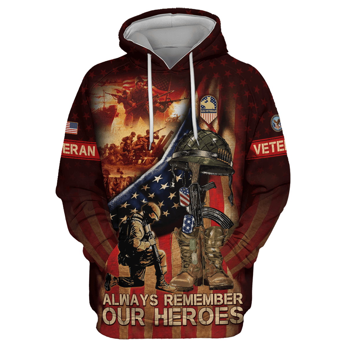 Zip Hoodie - Always Remember Our Heroes - US Veterans Shirts , Gifts for veterans