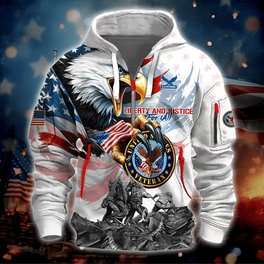 LIBERTY AND JUSTICE FOR ALL - HOODIE HALF ZIPPER , Gifts for veterans
