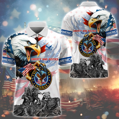 LIBERTY AND JUSTICE FOR ALL - ZIPPER POLO , Gifts for veterans