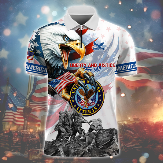 LIBERTY AND JUSTICE FOR ALL - ZIPPER POLO , Gifts for veterans