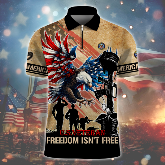 U.S.VETERAN - FREEDOM ISN'T FREE - ZIPPER POLO , Gifts for veterans