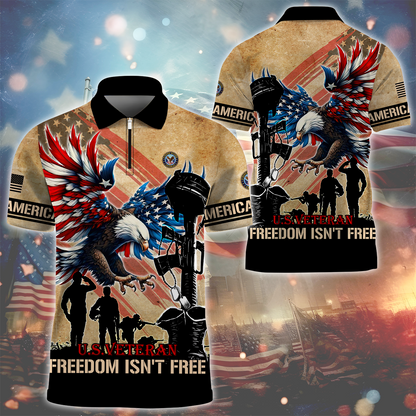 U.S.VETERAN - FREEDOM ISN'T FREE - ZIPPER POLO , Gifts for veterans