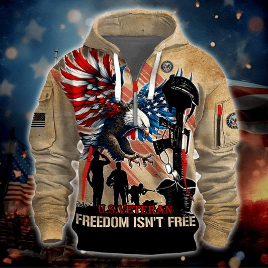 U.S.VETERAN - FREEDOM ISN'T FREE - HOODIE HALF ZIPPER , Gifts for veterans