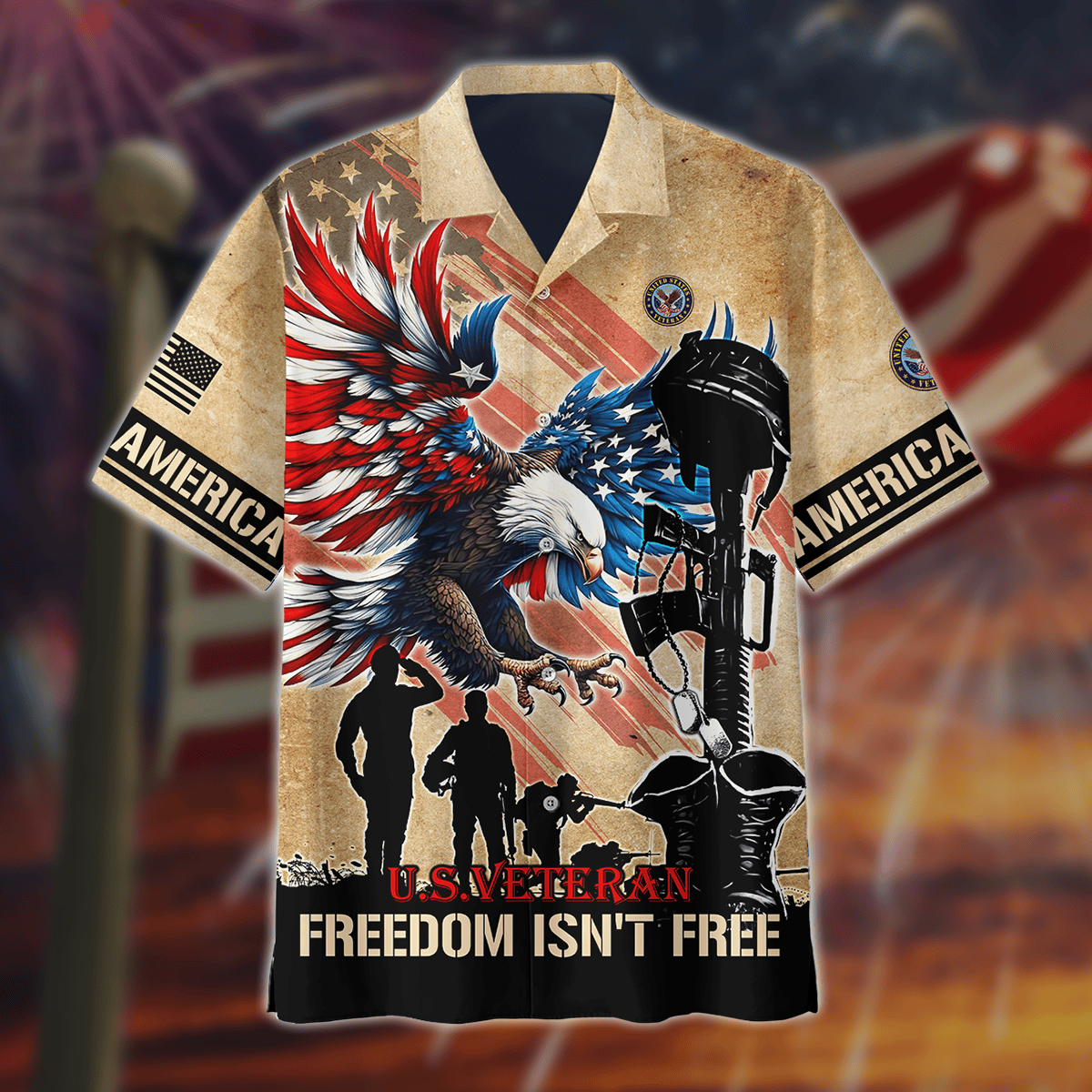 U.S.VETERAN - FREEDOM ISN'T FREE - ALL OVER PRINTS , Gifts for veterans