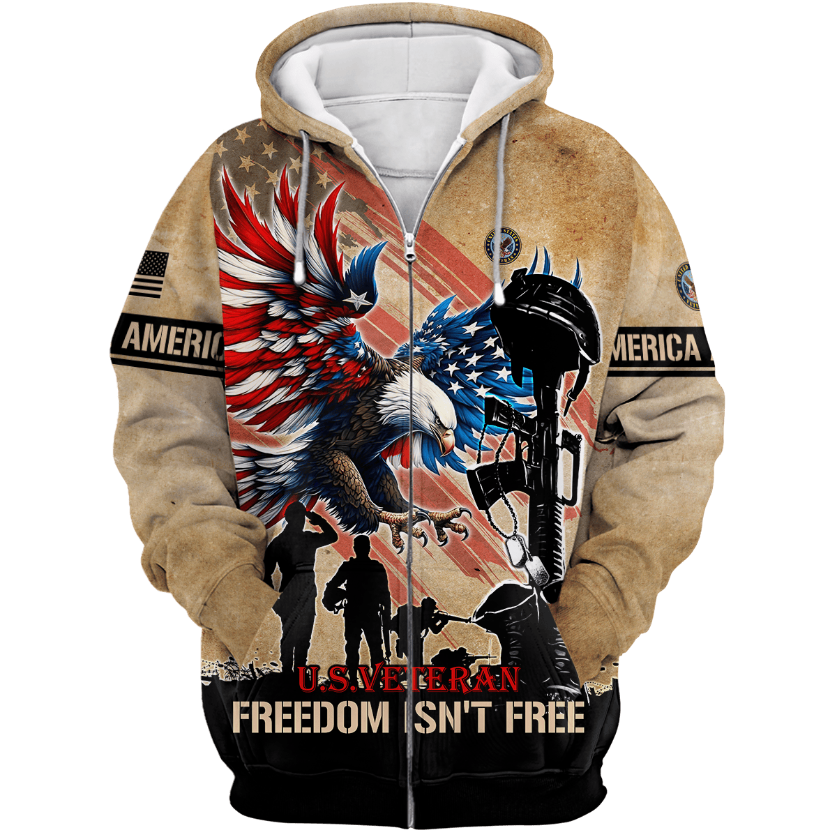 U.S.VETERAN - FREEDOM ISN'T FREE - ALL OVER PRINTS , Gifts for veterans