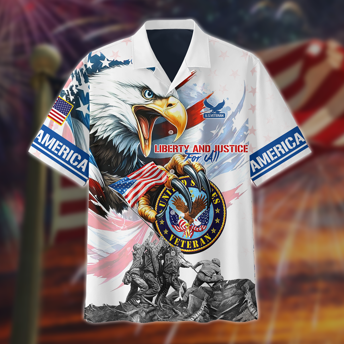 LIBERTY AND JUSTICE FOR ALL - ALL OVER PRINTS SHIRT , Gifts for veterans