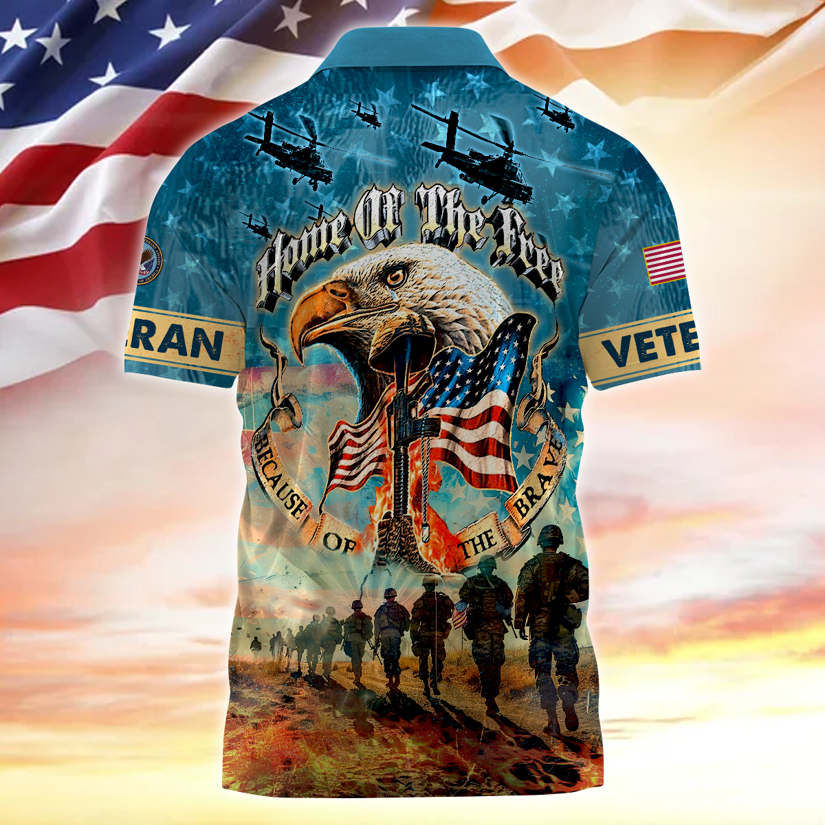Apparel - Home Of The Free Because Of The Brave - Zipper Polo , Gifts for veterans