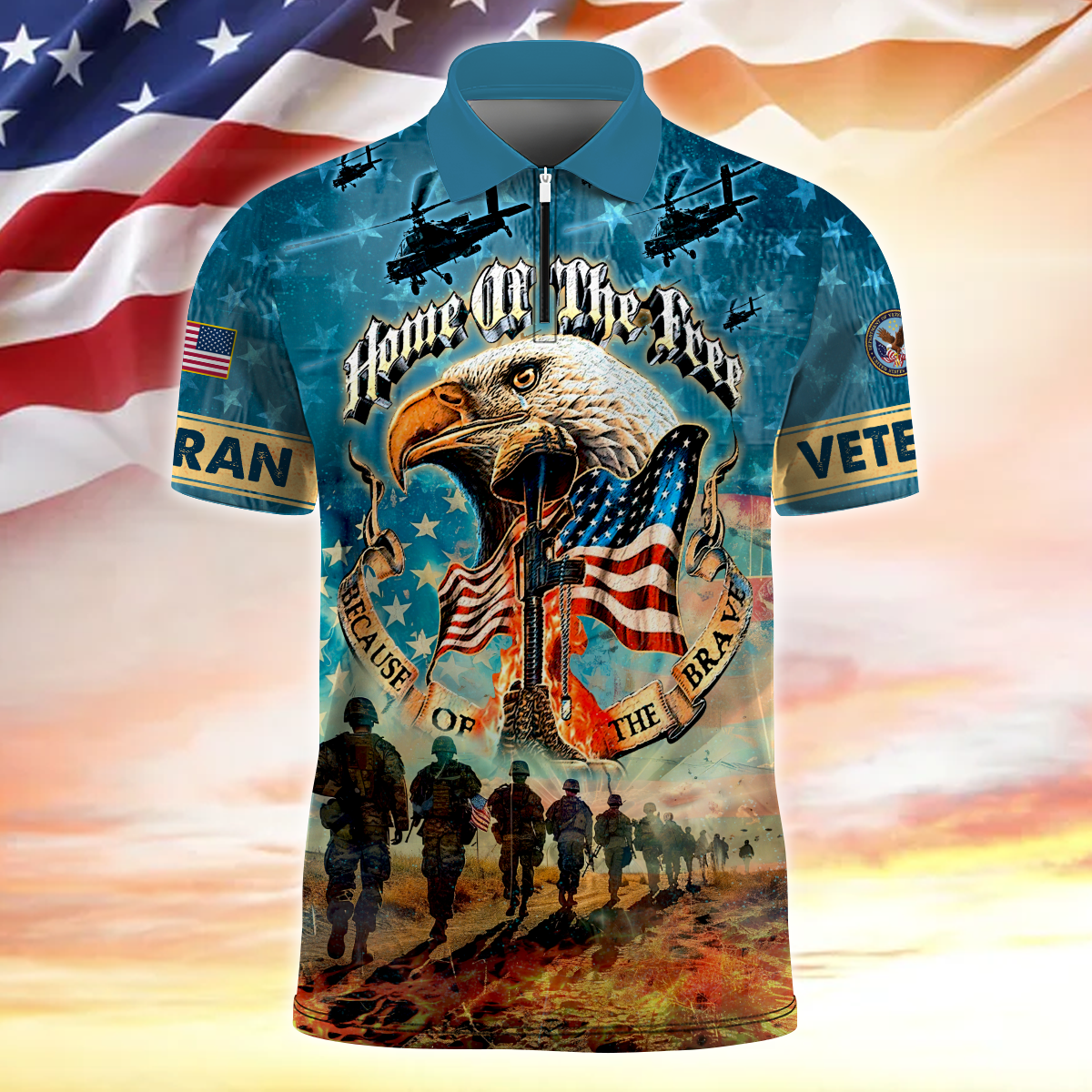 Apparel - Home Of The Free Because Of The Brave - Zipper Polo , Gifts for veterans