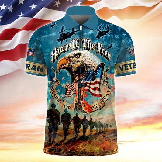 Apparel - Home Of The Free Because Of The Brave - Zipper Polo , Gifts for veterans