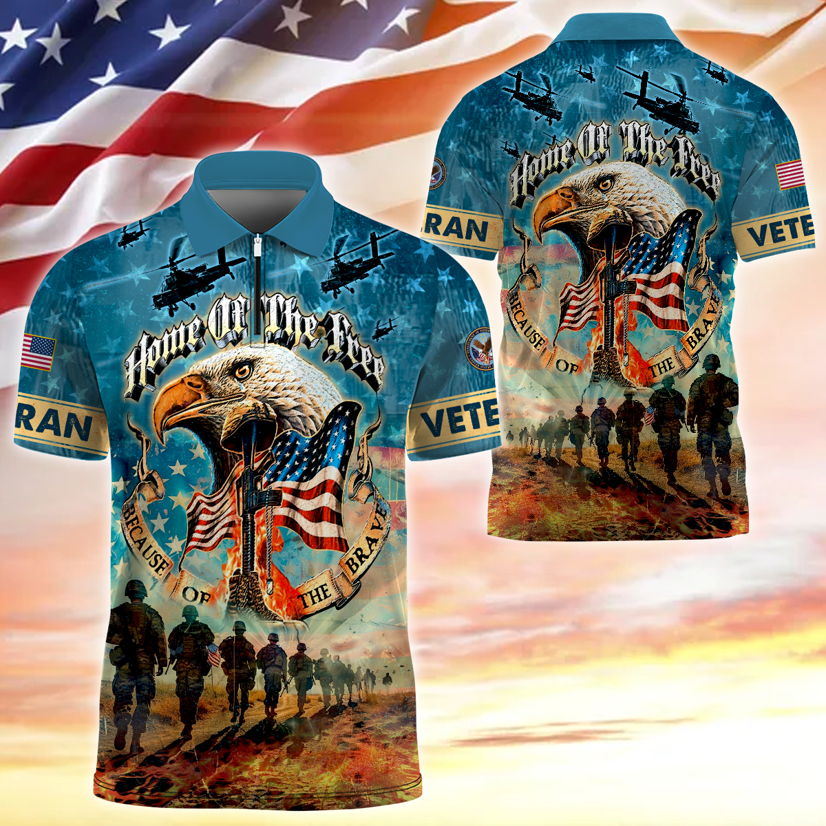 Apparel - Home Of The Free Because Of The Brave - Zipper Polo , Gifts for veterans