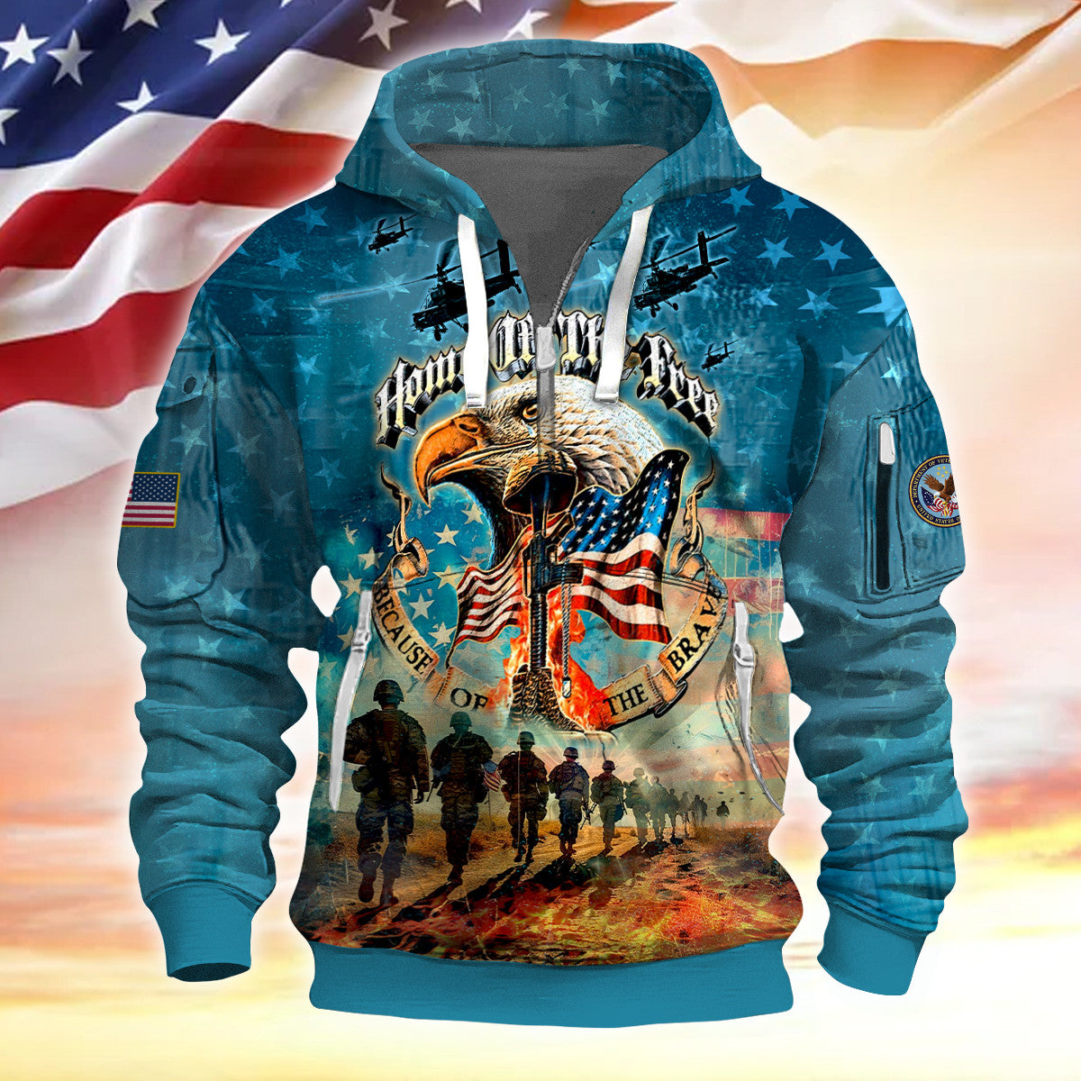 Apparel - Home Of The Free Because Of The Brave - Hoodie Half Zipper , Gifts for veterans