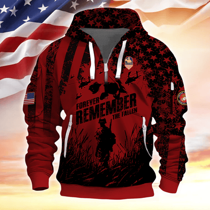Apparel - Forever Remember The Fallen - Hoodie Half Zipper , Gifts for veterans