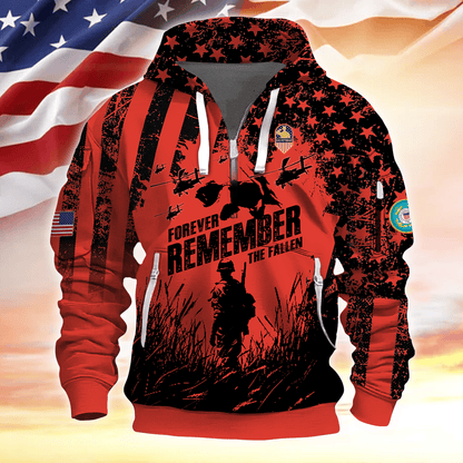 Apparel - Forever Remember The Fallen - Hoodie Half Zipper , Gifts for veterans