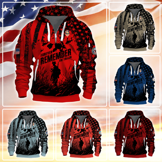 Apparel - Forever Remember The Fallen - Hoodie Half Zipper , Gifts for veterans