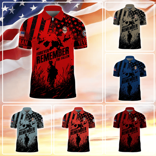 Apparel - Forever Remember The Fallen - Zipper Polo Shirt , Gifts for veterans