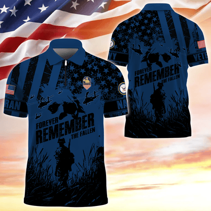 Apparel - Forever Remember The Fallen - Zipper Polo Shirt , Gifts for veterans