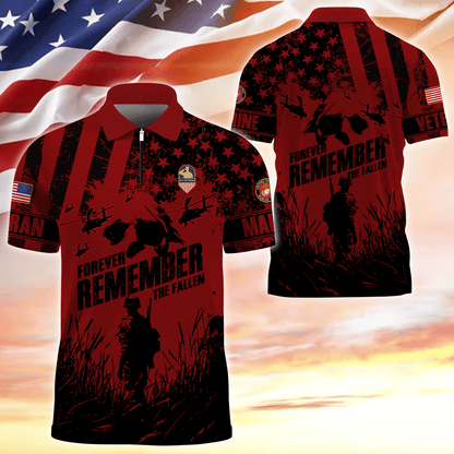 Apparel - Forever Remember The Fallen - Zipper Polo Shirt , Gifts for veterans