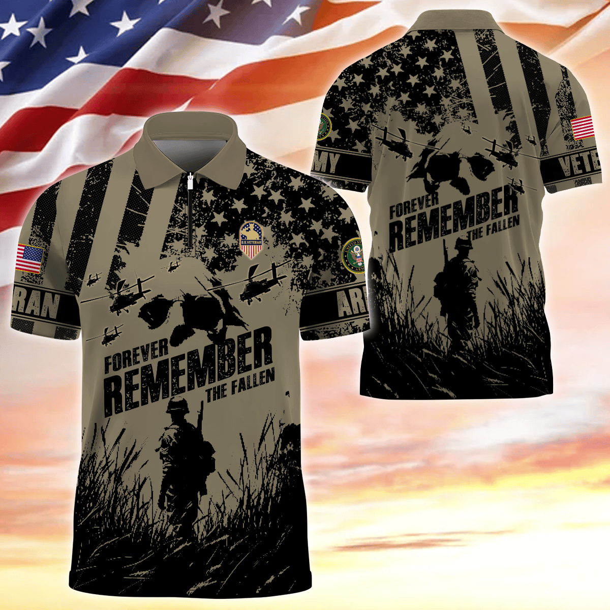 Apparel - Forever Remember The Fallen - Zipper Polo Shirt , Gifts for veterans