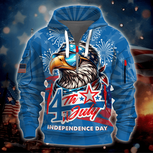 Independence Day 4th Of July Eagle - Hoodie Half Zipper , Gifts for veterans