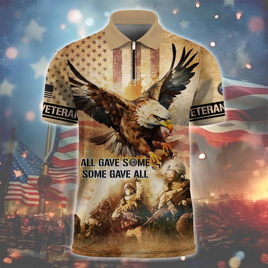 Veterans Shirt Vintage - All Gave Some, Some Gave All - Zipper Polo , Gifts for veterans