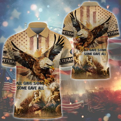 Veterans Shirt Vintage - All Gave Some, Some Gave All - Zipper Polo , Gifts for veterans