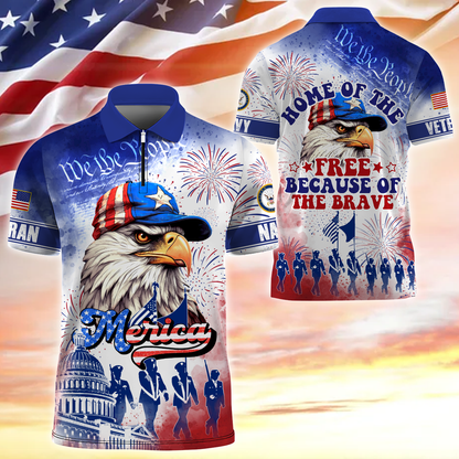 Premium American Pride US Veterans Zipper Polo Shirt, Gifts For Independence Day, Veterans Day , Gifts for veterans