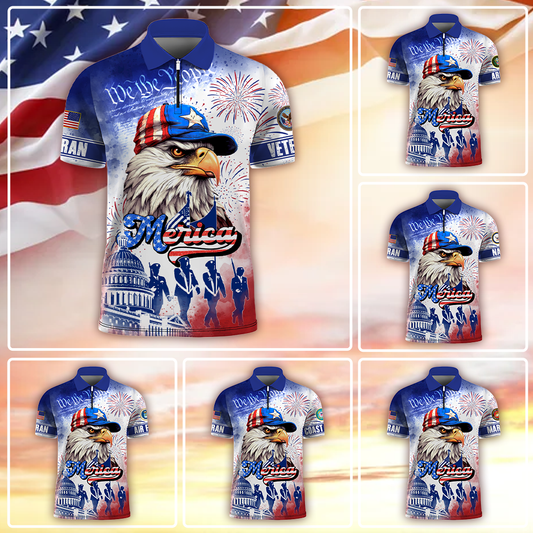 Premium American Pride US Veterans Zipper Polo Shirt, Gifts For Independence Day, Veterans Day , Gifts for veterans
