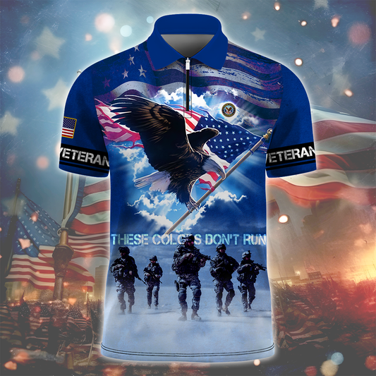 Veterans Shirt - These Colors Don't Run - Zipper Polo , Gifts for veterans