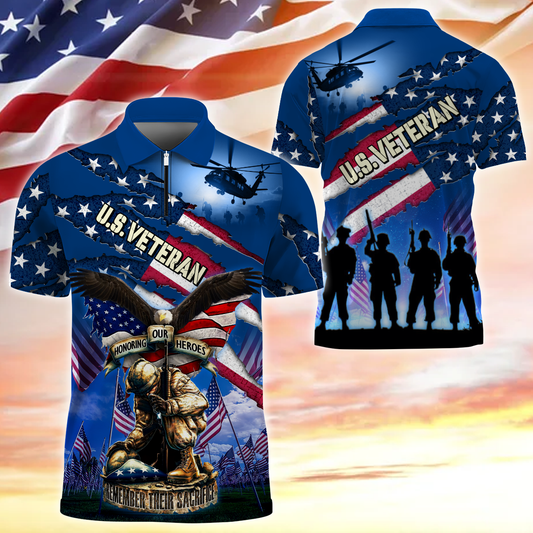 Premium American Pride US Veterans, Gifts For Independence Day, Zipper Polo , Gifts for veterans