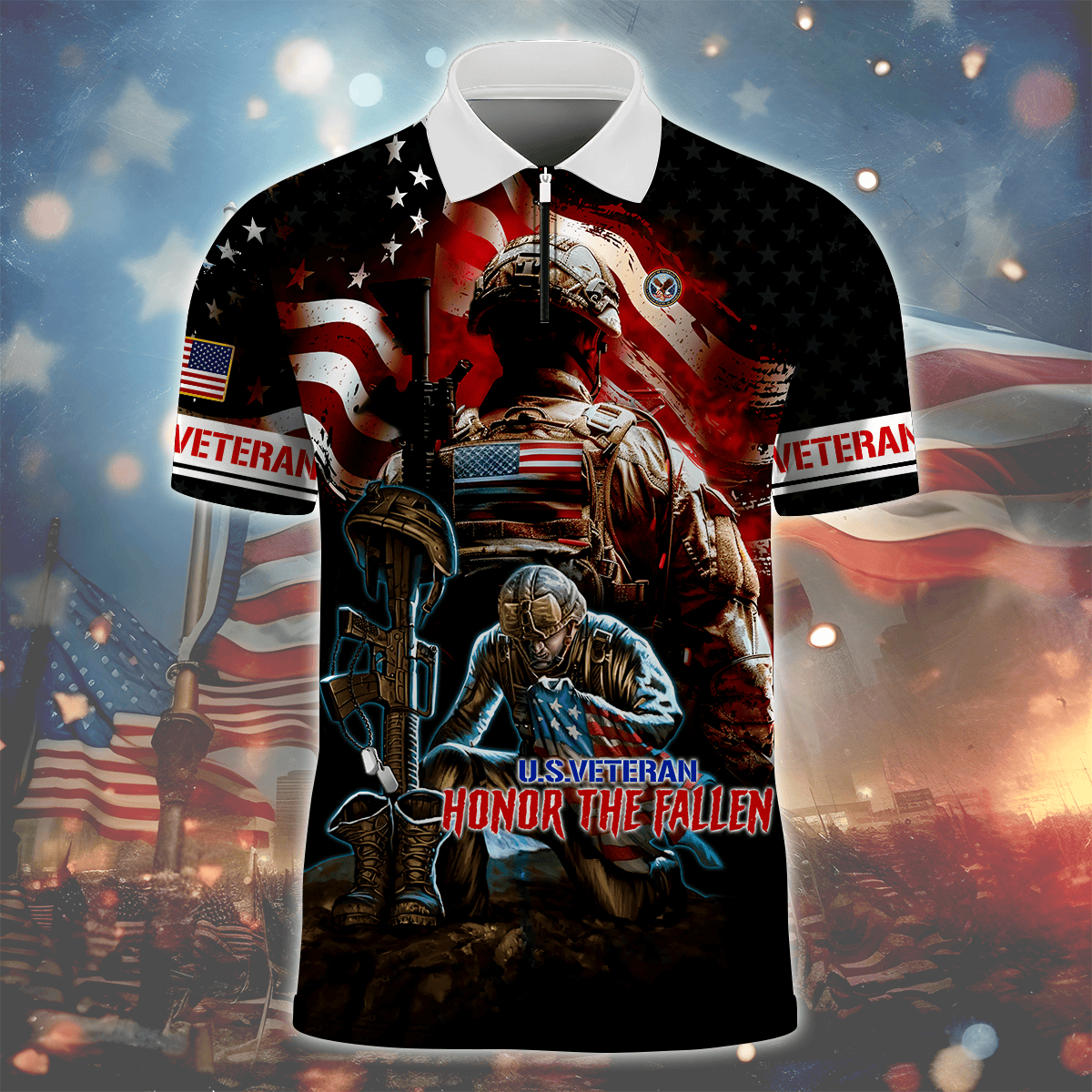 Veterans Shirt - Honor The Fallen - Zipper Polo , Gifts for veterans