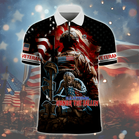 Veterans Shirt - Honor The Fallen - Zipper Polo , Gifts for veterans