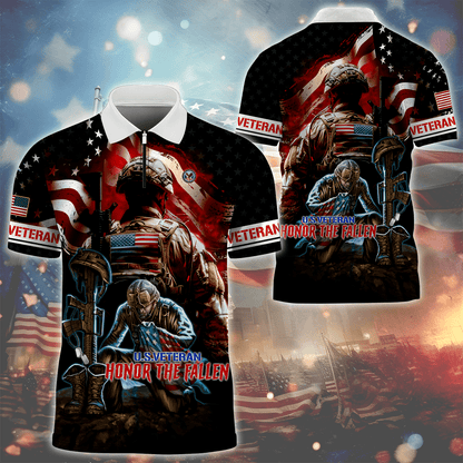 Veterans Shirt - Honor The Fallen - Zipper Polo , Gifts for veterans