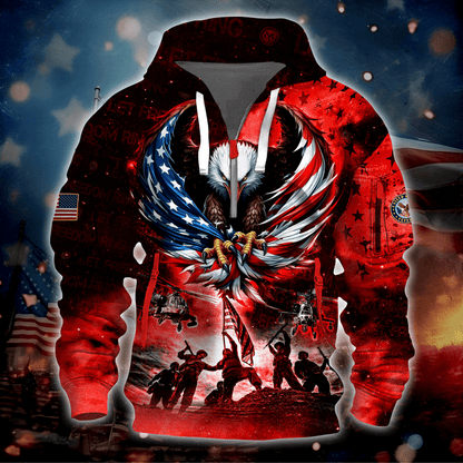 U.S Veteran - Let Freedom Ring - Hoodie Half Zipper Galaxy Red , Gifts for veterans