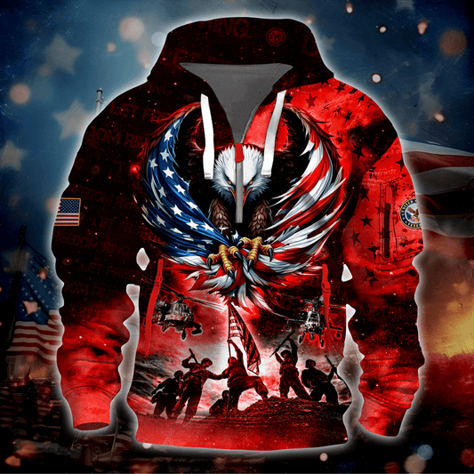 U.S Veteran - Let Freedom Ring - Hoodie Half Zipper Galaxy Red , Gifts for veterans