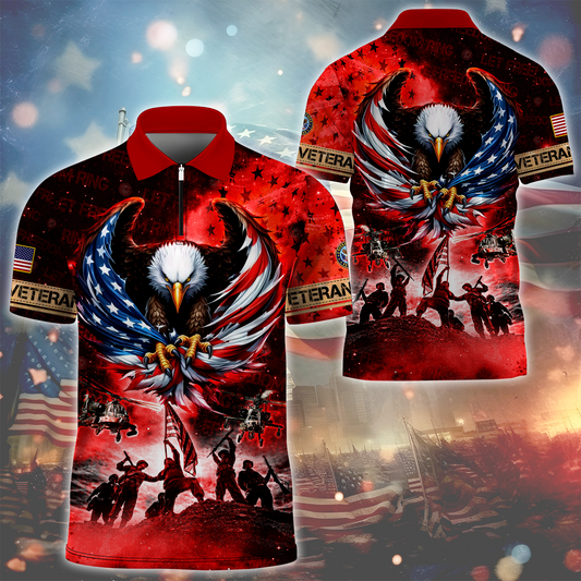 U.S Veteran - Let Freedom Ring - Zipper Polo Galaxy Red , Gifts for veterans