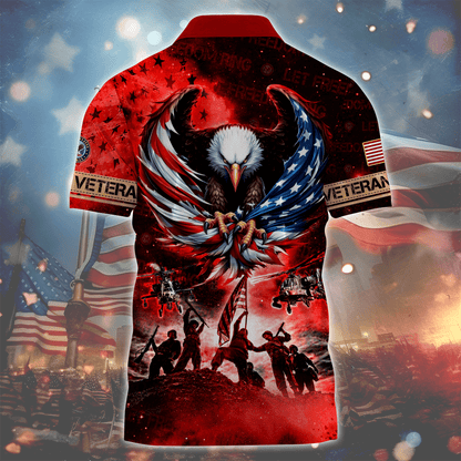 U.S Veteran - Let Freedom Ring - Zipper Polo Galaxy Red , Gifts for veterans