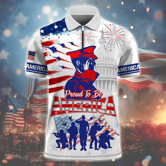 U.S Veteran - Proud to be American - Zipper Polo , Gifts for veterans