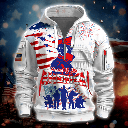 U.S Veteran - Proud to be American - Hoodie Half Zipper , Gifts for veterans
