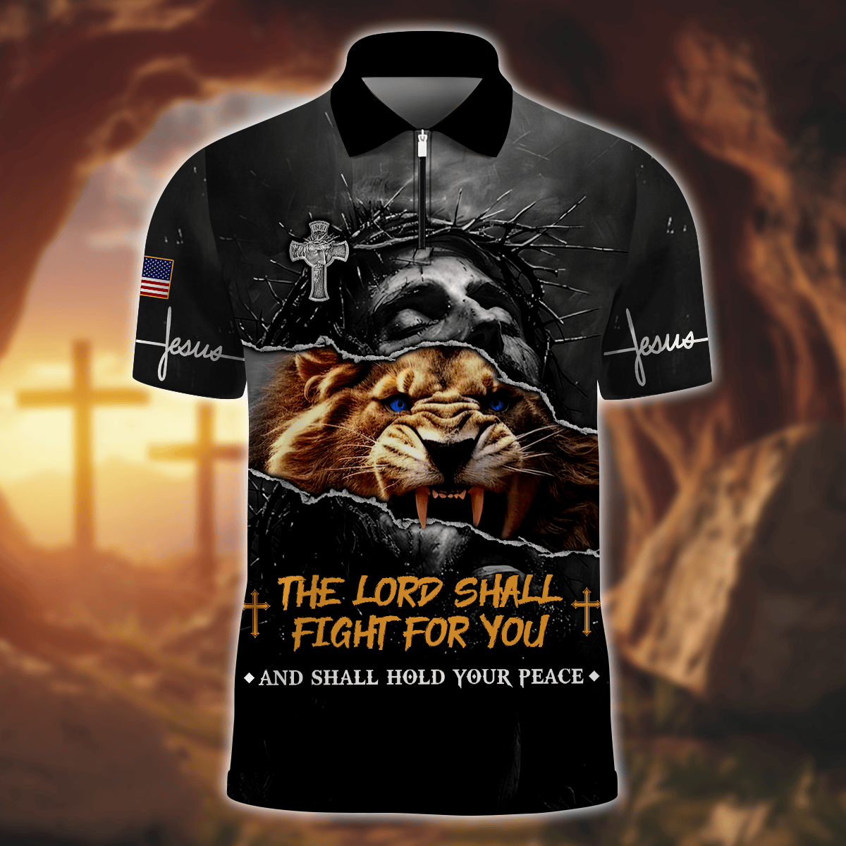 Premium U.S - The Lord Shall Fight For You - Zipper Polo Shirt, easychoo.com