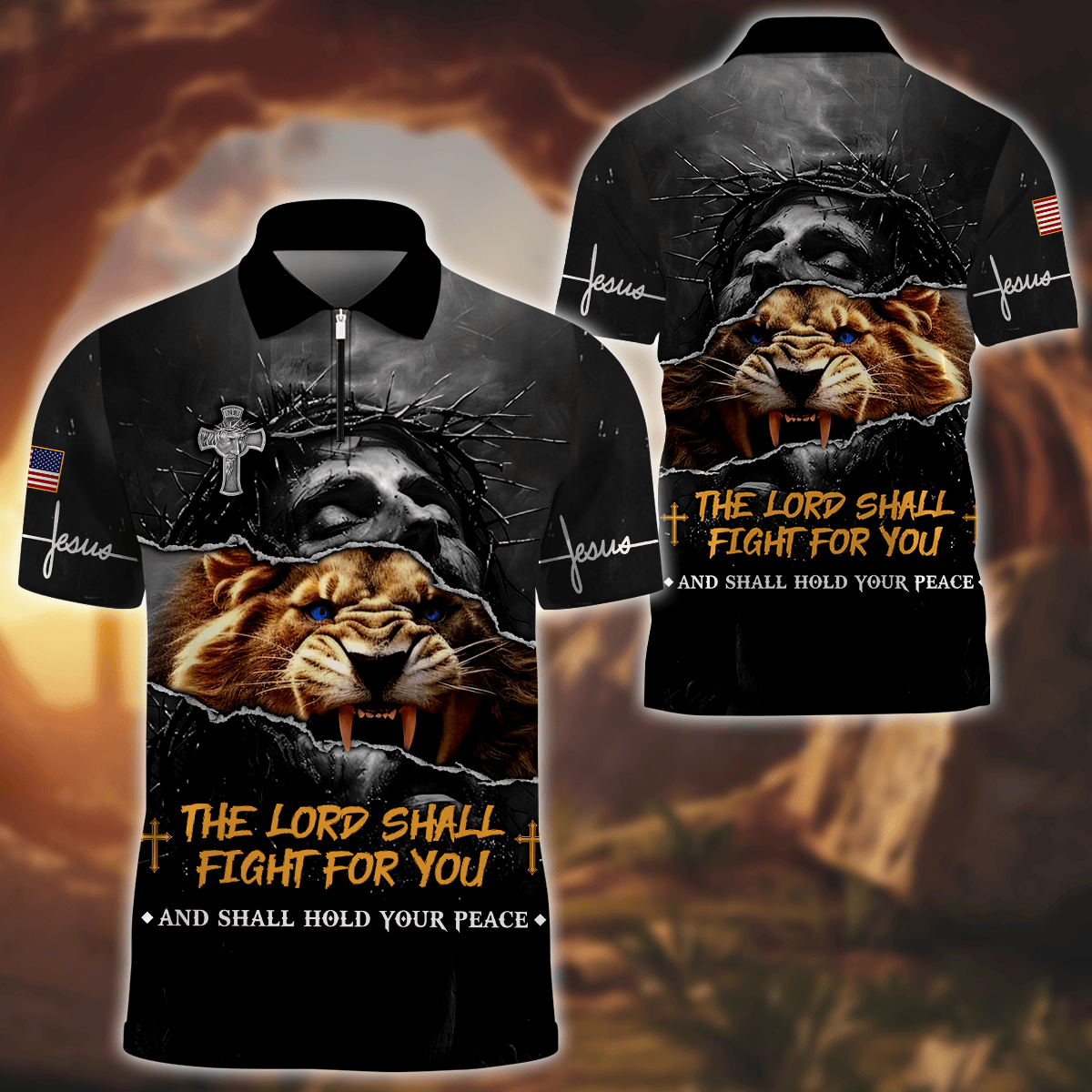 Premium U.S - The Lord Shall Fight For You - Zipper Polo Shirt, easychoo.com