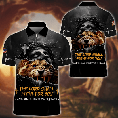 Premium U.S - The Lord Shall Fight For You - Zipper Polo Shirt, easychoo.com