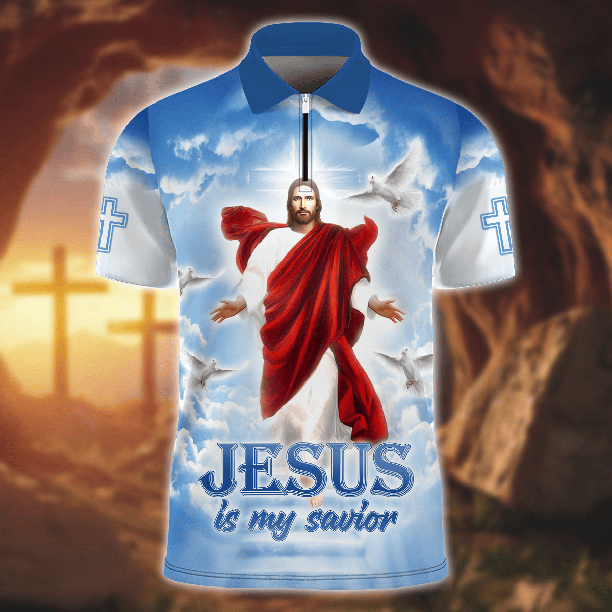 Jesus Is My Savior - Zipper Polo Shirt, easychoo.com