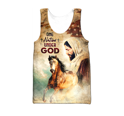 Jesus Vintage Shirt - One Nation Under God - All Over Prints Hawaiian, easychoo.com