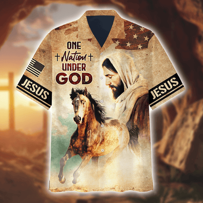 Jesus Vintage Shirt - One Nation Under God - All Over Prints Hawaiian, easychoo.com